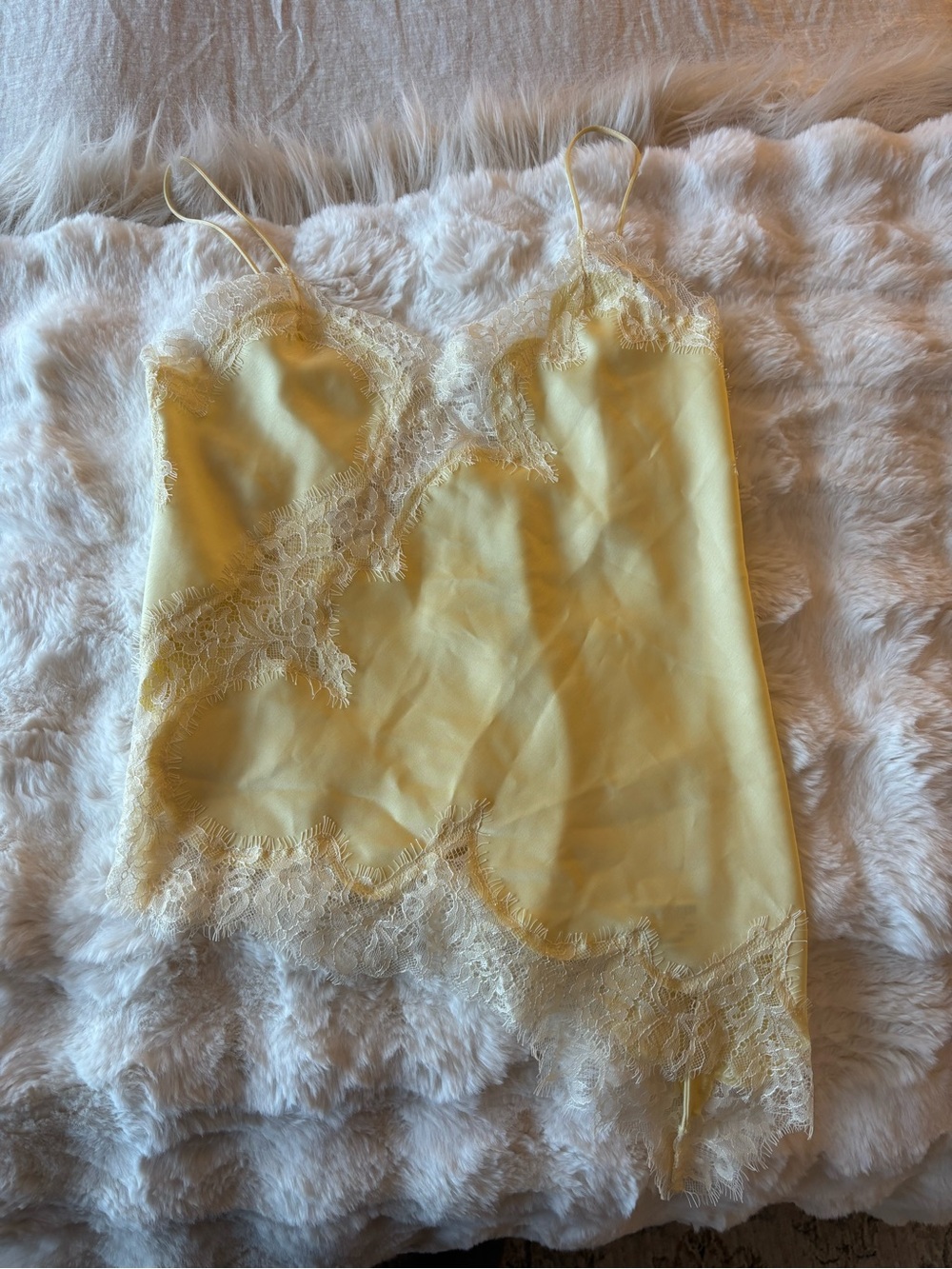 Yellow Lace-Trim Satin Silk Cami Top- never worn